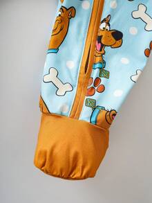 SCOOBY-DOO X SHEIN Baby Boy Cute Cartoon Bone & Paw Print All-Over Print Crew Neck Long Sleeve Zip-Up Footed Pajama Baby Boy Clothes Baby Boy Pajama Set Baby Boy Pajamas Zipper - Multicolor - View 5