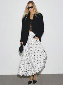 ATUI Studio Women's Elegant Polka Dot Print Skirt, Suitable For Commuting Ladies' Polka Dot Satin Pleated Bubble Long Skirt, Minimalist A-Line Skirt, Ballet Skirt, Daily Casual Wear, Women's Dress, Business Casual Women's Wear, Elegant Dress, School Anniversary Dress, Spring And Summer Women's Dress, Princess Style Women's Dress, Fluffy Dress, Fairy Dress, Lantern Dress Spring Version - White - View 5