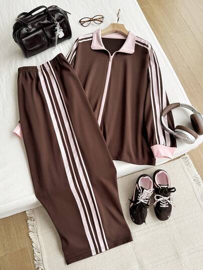 Comfortcana Plus Size Casual Sportig Brunt Webbing 2-delat Set