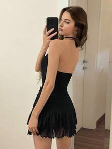 Sweetina Váy lưới ren tương phản không tay màu đen thanh lịch theo phong cách miền Tây Boho Country Concert mùa hè - màu đen - Xem 2