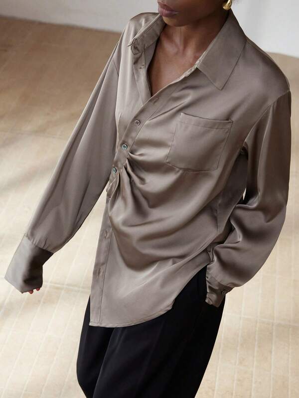 Aveloria Modichic Camisa de manga larga con solapa de diseño elegante, versátil y de alta gama para uso diario