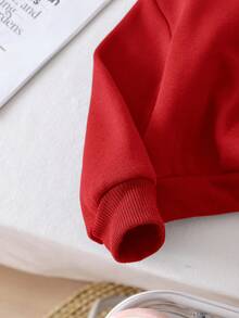 SHEIN 2 件套女婴羊毛衫和裤子套装，刺绣字母设计，适合户外和室内穿着的休闲装，秋冬 - 紅色 - 查看 5