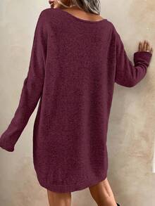 EMERY ROSE Váy len cổ thuyền màu trơn thoải mái cho kỳ nghỉ - Đỏ - Xem 2