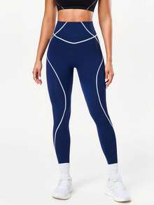 Seamluxe SHEIN Sport 1件无缝高弹力瑜伽健身运动紧身裤 - 藏蓝色 - 查看 2