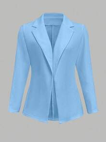 EMERY ROSE 纯色修身优雅职业装长袖西装外套 - 藍色 - 查看 3