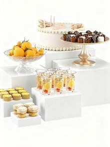 Caja de exhibición elevadora de acrílico blanco, caja de almacenamiento de cosméticos, adecuada para stands de exhibición de bodas y fiestas. - Blanco - Ver 2