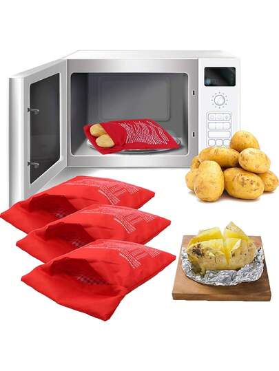 Bolsas para patatas en microondas, 1/2/3 paquetes de bolsas reutilizables para hornear patatas rápidas en microondas, bolsas para hornear patatas para obtener patatas perfectas en 4 minutos - Bolsas de horneado rojas