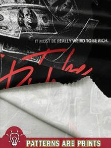 SHEIN Maglietta casual alla moda per ragazzi adolescenti, con grafica di ritratto avvolto in banconote, maglietta a maniche corte con collo tondo e stampa di slogan classica e stilosa, adatta per l'estate