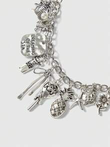 ROMWE Grunge Punk 1 pièce Bracelet vintage avec étoile de mer, coquillage & faux perle, nœud papillon, cerise, pendentifs à éléments mixtes pour femmes - Argent ancien - Voir 3