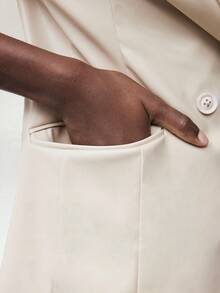 Maija 女士休闲时尚纯色双排扣翻领西装外套秋冬女装 - 杏色 - 查看 5