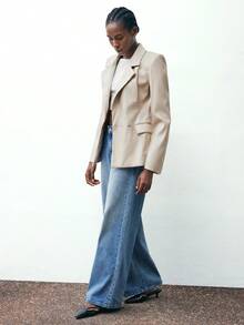 Maija 女士休闲时尚纯色双排扣翻领西装外套秋冬女装 - 杏色 - 查看 6