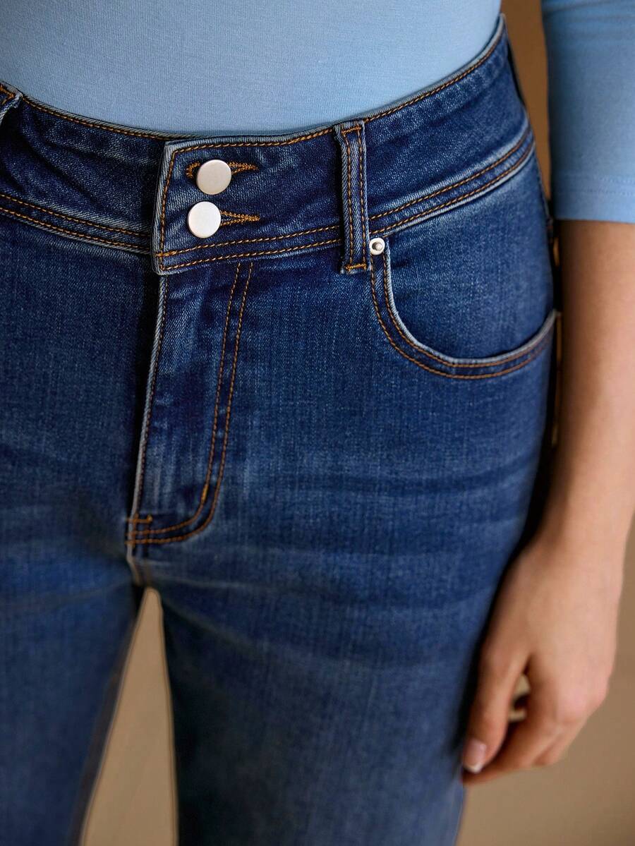 MOTF PREMIUM WOMEN'S ELEGANT FASHIONABLE SLIM FIT WASHED DENIM JEANS - Dusty Blue - View 2