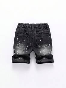 SHEIN Young Boy Light Washed Blue Stylish Distressed Denim Shorts, School, Campus, College