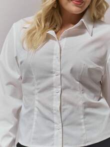 MUSERA Plus Size Blouses Cinched Waist Fitted Wasitline Spring Summer Business Casual Holiday - White - View 2