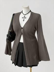 Sunspun 大码女式波西米亚风纽扣针织开衫毛衣，适合所有季节，是度假装扮的理想之选。 - 深灰色 - 查看 5