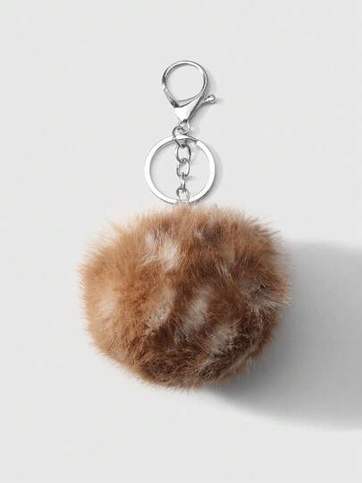 Kawaii 1pc Y2K Retro Chic Punk High-End Gray Faux Fur Animal Print Rivet 3D Heart Crystal Hollow Cross DIY Keychain Bag Charm, Suitable For Women, Daily Wear, Holiday Gift