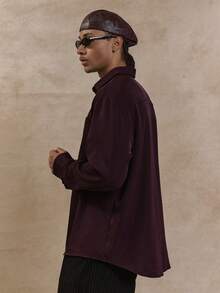 Musero Men Smart Oversized Button Through Long Sleeve Smart Style Shirt SPRING SUMMER Essentials Layering Smart-Wear - Coffee Brown - View 4