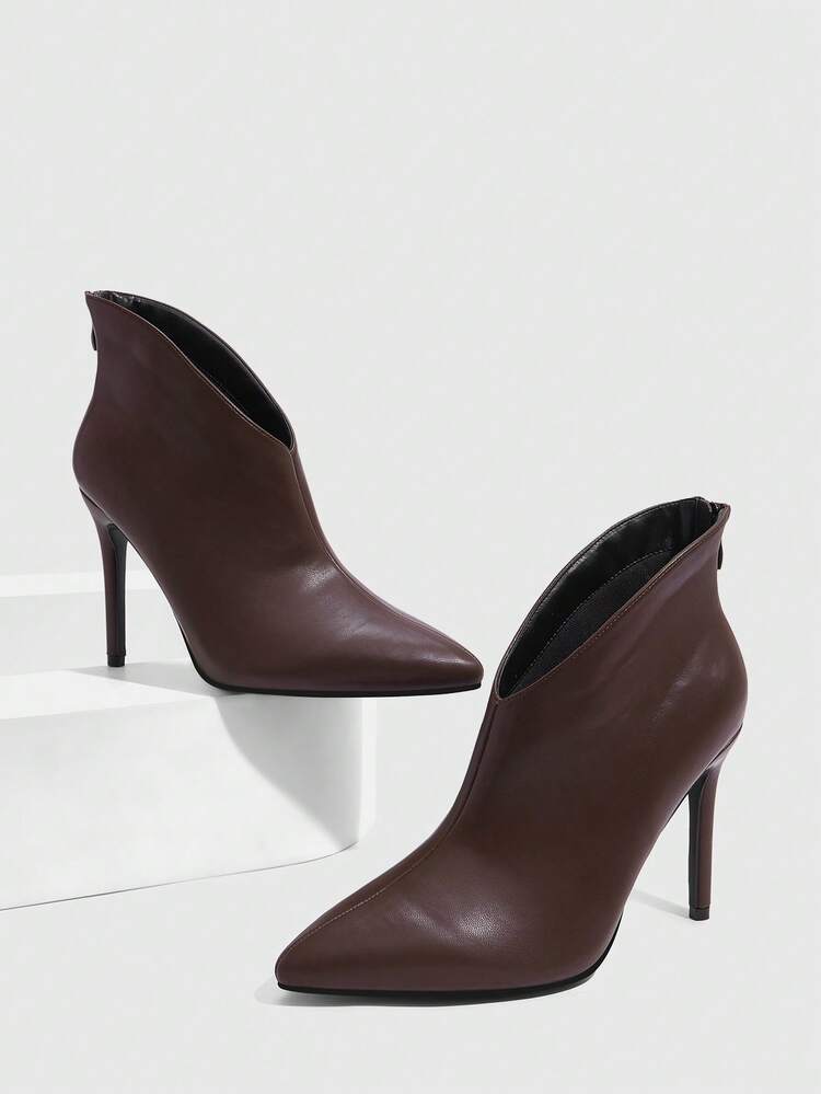 CUCCOO SZL Women's Pointed Toe Slim High Heel Coffee Color Minimalist Sexy Party Ankle Boots For Christmas Spring Shoes