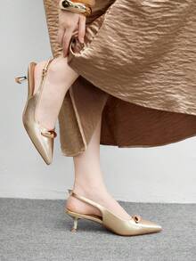 CUCCOO BIZCHIC Giày cao gót hở mũi kim loại màu vàng cho nữ, Giày cao gót da giả thời trang thanh lịch, phù hợp với mọi phong cách, Giày đi làm, Giày dự tiệc trang trọng, Giáng sinh, Lễ tạ ơn, Năm mới - Vàng - Xem 4