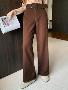 DAZY 女士休闲宽松水洗阔腿牛仔裤，秋季款 - 棕色 - 查看 8