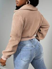 BamGleam Hanorac din fleece pentru femei, culoare uni, cu mânecă lungă și guler cu fermoar, toamnă/iarnă - Kaki - Vizualizare 2