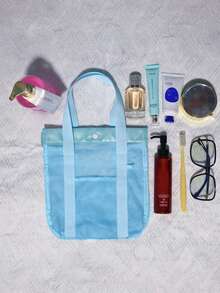 Mesh Beach Tote & Backpack Oversized Carryall For Pool, Towels & Toys, Lightweight Travel Bag (Bag Only) - Blue toilet bag - View 4
