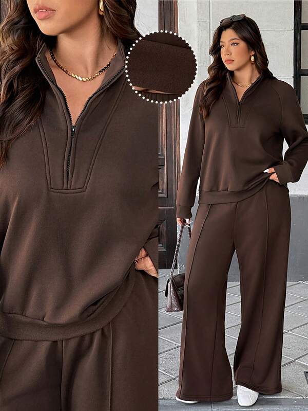 Easura 2pcs/Set Fashionable Casual French Retro Elegant Commuting Stand Collar Sweatshirt