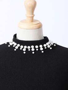 Tween Girl Elegant Pearl Embellished Puff Sleeve Dress - Black - View 4