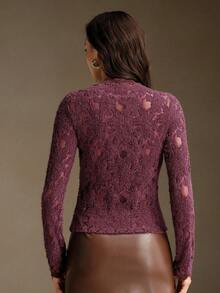 Anewsta Camiseta feminina elegante de manga comprida com detalhes vazados, em cor sólida e tecido elástico. Ideal para outono, inverno, primavera, Ano Novo, festas, casamentos, ocasiões especiais, Dia de Ação de Graças, formaturas e Natal. Perfeita para um look chique, estiloso, casual e confortável.