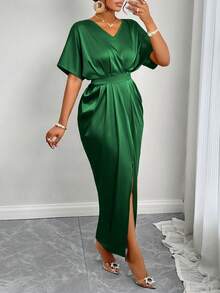 SOLERSUN Cocktail Dress,Winter Outfits,Prom Dress,Wedding Women Dresses,Oacnelorette, Glossy Fabric, Autumn Outdoor Clothing, Halloween Dress, Christmas, Winter Dress,Homecoming Dresses,Work Women,Concert Women Outfit ,Oacnelorette OUtftS,Business Casual Women,Tall Women Maxi Satin Women Outfit - Dark Green - View 7