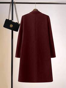 Franclia 女士长翻领双排扣纯色宽松羊毛大衣 - 酒紅色 - 查看 2
