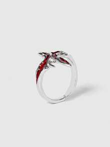 ROMWE 8PCS Asymmetrical Red Crystal Glass Heart Aesthetic Rings For Women Y2K Gothic Animal Spider Ring Creative Grunge Jewelry Accessories Valentines,Mom,Mother,Mother's Day,Gift - 8-piece Ring Set - View 5