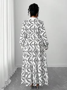 Elenzga Women's Fashionable Elegant Turndown Collar Long Sleeve Waist Cinched Shirt Dress - Multicolor - View 2