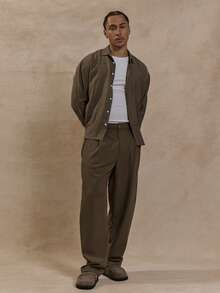 Musero Pantalones rectos y entallados para hombre, básicos de estilo liso para y verano - Marrón - Ver 2