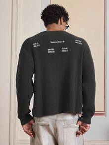 SWAVVY 男士简约字母图案圆领长袖毛衣 - 灰色 - 查看 4