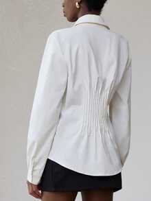 Aveloria Modichic French Fashion Casual Pleated Long Sleeve Shirt - White - View 2