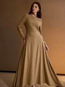 MOTF PREMIUM 船领针织连衣裙，深卡其色 - 卡其色 - 查看 3