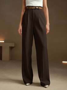 Anewsta Tall 优雅时尚的高腰黑色西装裤，带口袋，适合秋季、冬季、春季、新年、派对、婚礼、商务休闲等场合。 - 棕色 - 查看 6