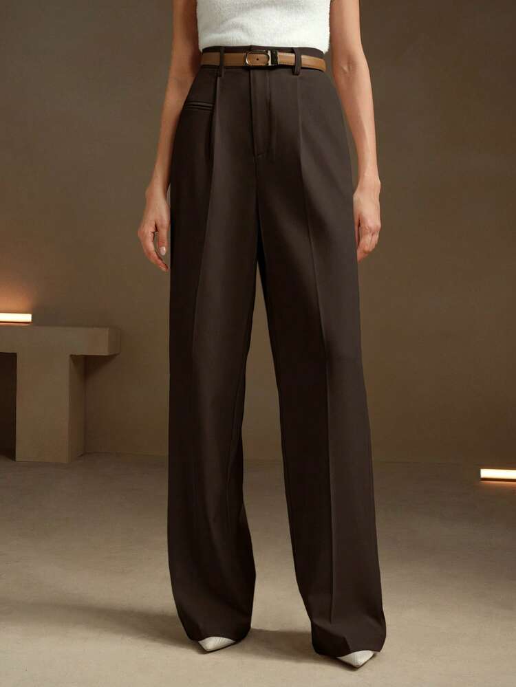 Anewsta Tall Elegant & Stylish High-Waisted Black Suit Pants With Pockets For Women, Suitable For Fall, Winter, Spring, New Year, Party, Wedding, Business Casual - Brown - View 6