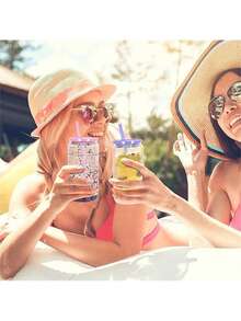 8 Pack 16 Oz Double Wall Snow Globe Tumblers, DIY Glitter Mason Jar Cups With Lid, Straw & Silicone Stopper - Handwash, BPA & PVC Free, Lightweight Plastic Water Bottles For Halloween & Thanksgiving - Multicolor - View 6