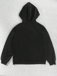 INAWLY Women's Fashion Slogan Print Drawstring Hooded Sweatshirt - Black - View 2