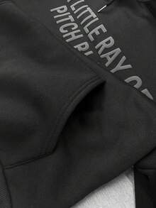 INAWLY Women's Fashion Slogan Print Drawstring Hooded Sweatshirt - Black - View 6