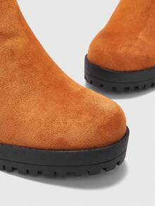 CUCCOO BIZCHIC Botas de tobillo de tacón alto grueso y versátiles de moda casual para mujer - Camel - Ver 9