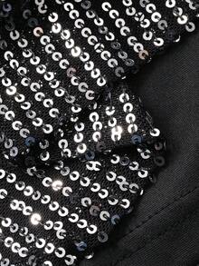Livesso Elegant Black Sequin Embellished Dress, Suitable For New Year, Christmas, Wedding, Party, Banquet, Formal Occasions, Autumn/Winter Carnival Sparkly Dress - Black - View 8