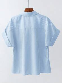 Franclia 时尚高端法式设计宽松蝙蝠袖条纹领女式衬衫 - 淺藍色 - 查看 2