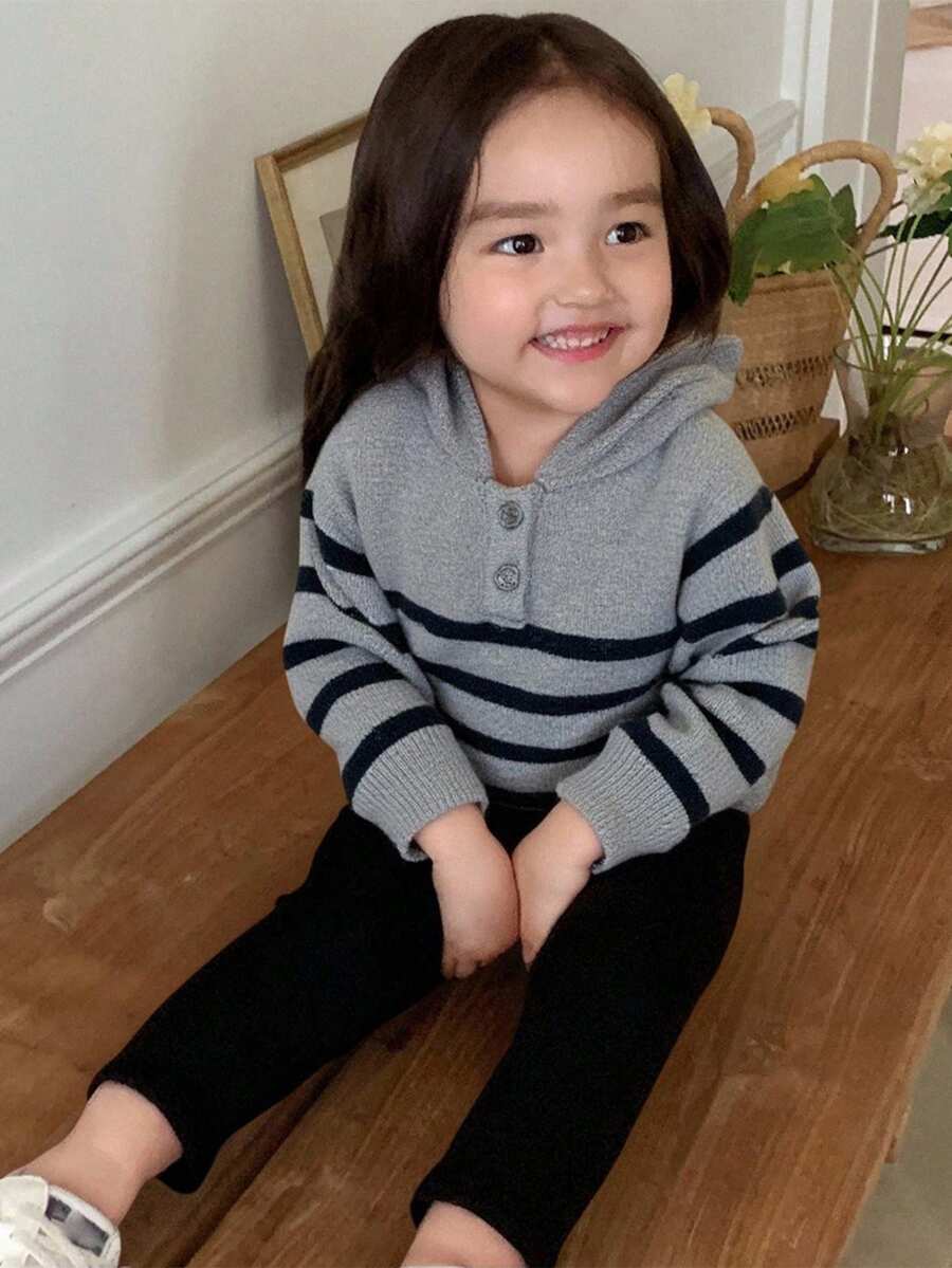 DAZY 女婴休闲条纹落肩卫衣，秋冬春季幼儿女童服装 - 黑與白 - 查看 1