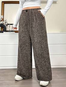 SHEIN EZwear Braune karierte Wollanzughose in Große Größen, Herbst/Winter - Braun - Übersicht 5