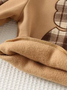 Cozy Pixies 2pcs Baby Boy Cartoon Bear Pattern Knit Soft Patchwork Brown Plaid Round Neck Long Sleeve Pullover Sweatshirt And Elastic Waist Long Pants Set - Khaki - View 10