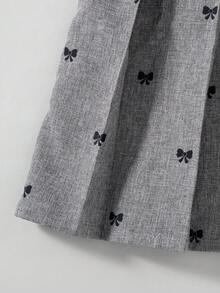 Sparklyn 3pcs/Set Girls' Spring/Autumn New Collared Long Sleeve White Shirt, Gray Bow Print Hem Design Vest, Pleated Skirt Cute Elegant Stylish School Uniform Outfit - Grey - View 4