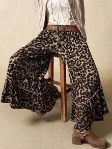 Bohemela Quần ống rộng dáng suông họa tiết da báo, chất liệu chiffon, màu nâu, kiểu dáng boho, chất liệu họa tiết da báo, dành cho nữ. - Màu nâu  Mocha - Xem 7